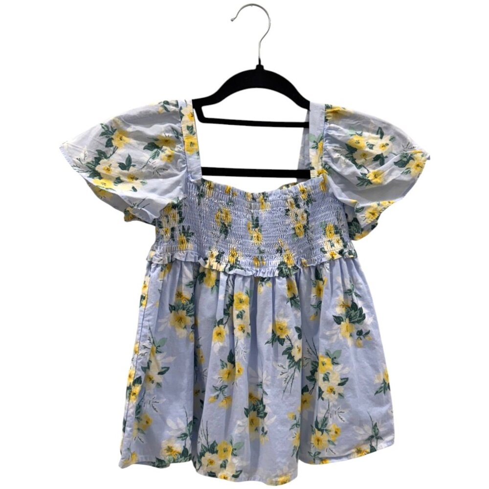 Janie & Jack Girl's Dress Smocked Ruffle Sleeve Sky Blue Floral Floral Print M